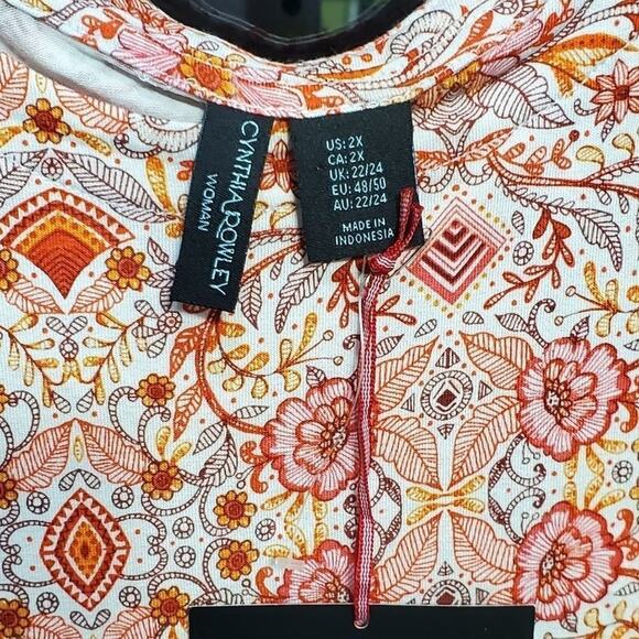 Cynthia Rowley Boho Floral super soft floral tunic length Shirt Plus Size 2X New - Picture 5 of 7
